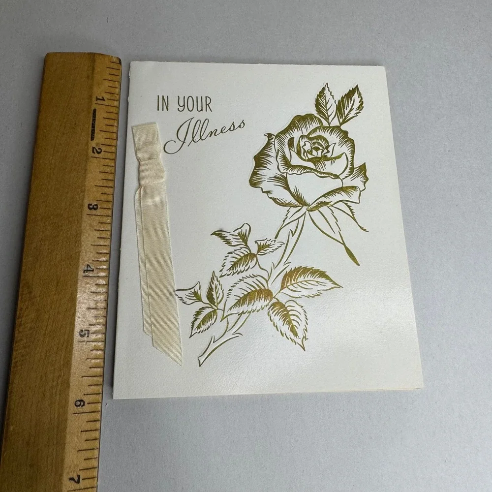 Vintage‎ Get Well Soon Greeting Card Gold Rose Embossed In Your Illness 935102
